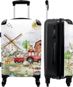 NoBoringSuitcases.com® Koffer Groot - Boerderij - Dieren - Trekker - Jongens - Trolley Koffer Met TSA-slot - Met Wielen - 90 Liter - Reiskoffer - 66 Cm