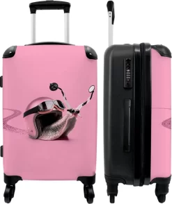 NoBoringSuitcases.com® Koffer Groot - Slak - Roze - Meisjes - Racen - Trolley Koffer Met TSA-slot - Met Wielen - 90 Liter - Reiskoffer - 66 Cm
