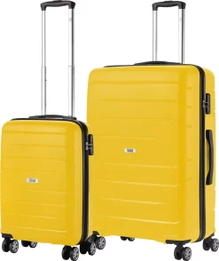 TravelZ Big Bars Kofferset - Trolleyset TSA 2-delig - Handbagage En Groot - Geel