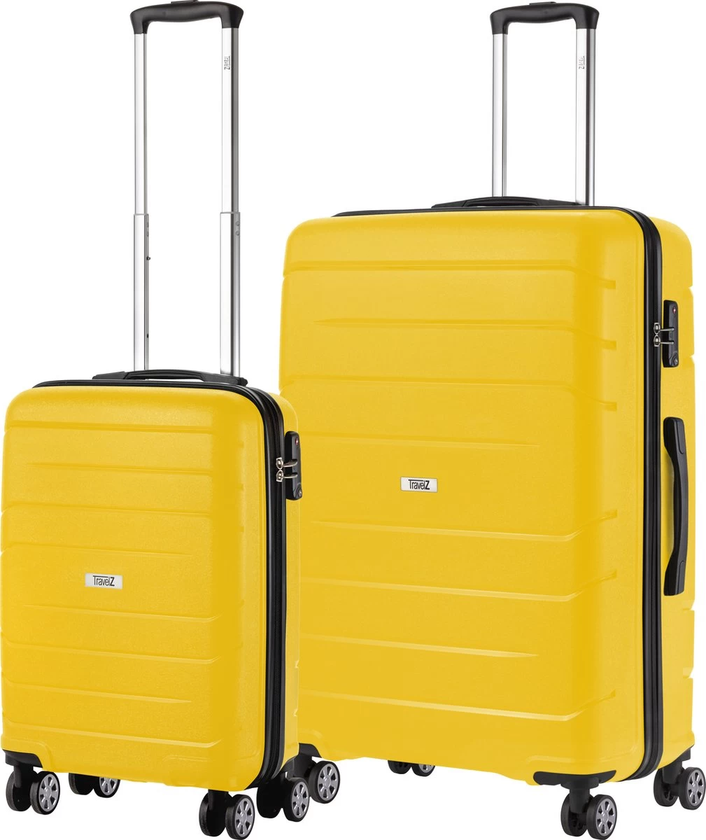 TravelZ Big Bars Kofferset - Trolleyset TSA 2-delig - Handbagage En Groot - Geel 1 TravelZ Big Bars Kofferset - Trolleyset TSA 2-delig - Handbagage En Groot - Geel