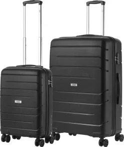 TravelZ Big Bars Kofferset - Trolleyset TSA 2-delig - Handbagage En Groot - Zwart