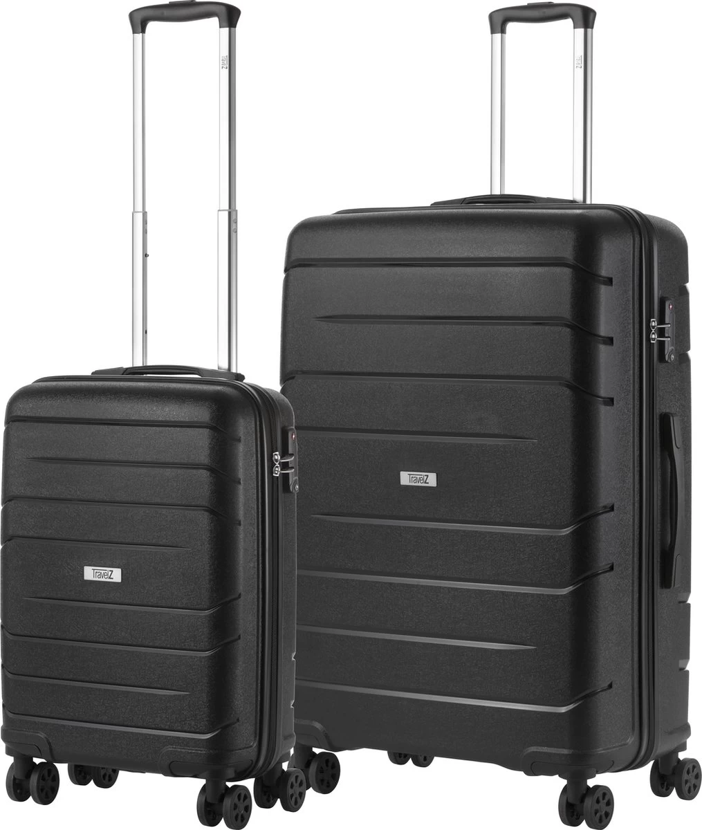 TravelZ Big Bars Kofferset - Trolleyset TSA 2-delig - Handbagage En Groot - Zwart 1 TravelZ Big Bars Kofferset - Trolleyset TSA 2-delig - Handbagage En Groot - Zwart