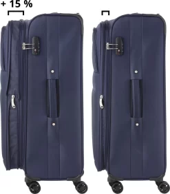 TravelZ Softspinner TSA Kofferset - 3-delige Zachte Trolleyset - Dubbele Wielen En Voorvakken Blauw -Reisopslagwinkel 1052x1200 3