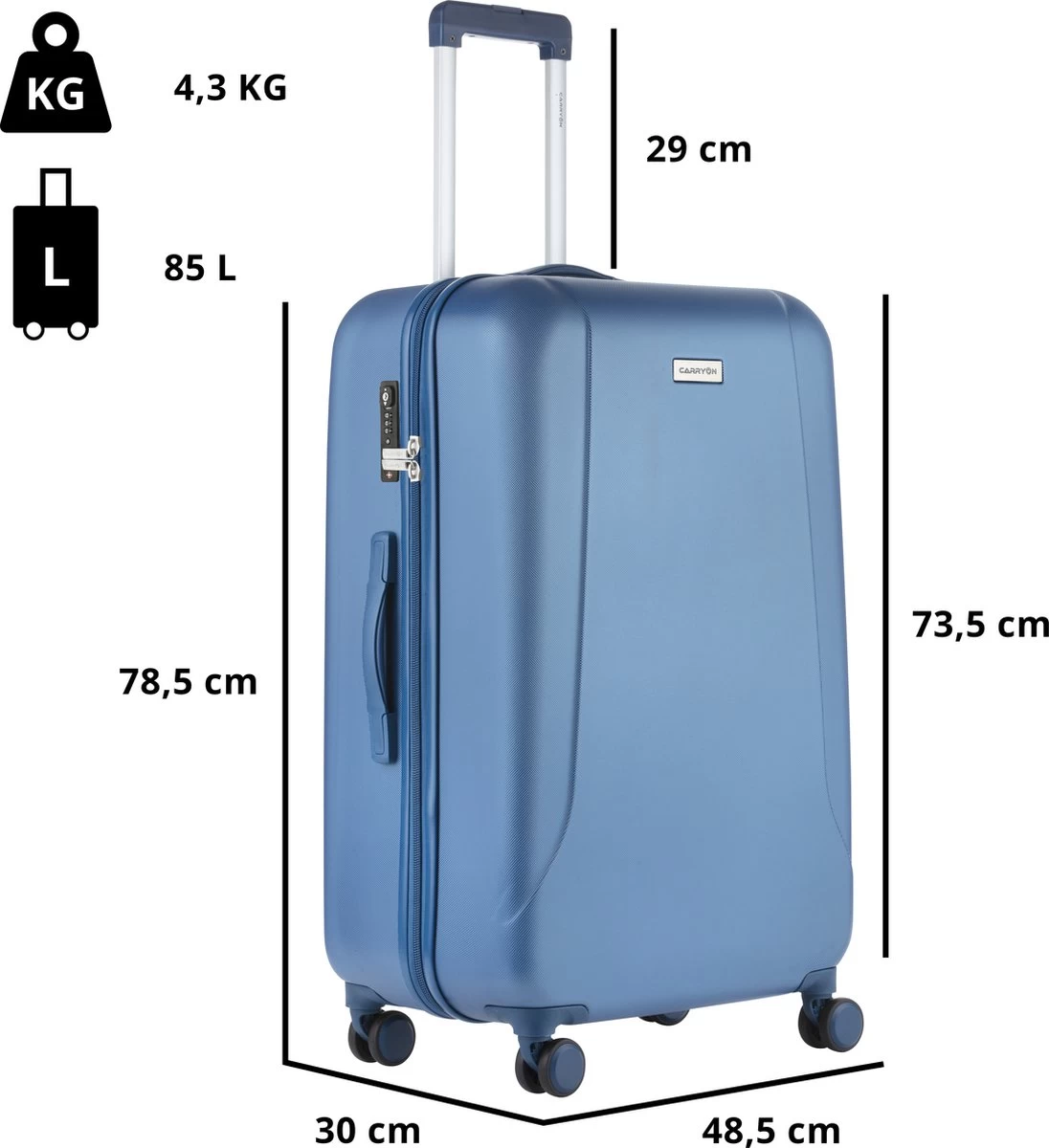 CarryOn Skyhopper Reiskoffer - 78cm TSA Trolley Met OKOBAN - Dubbele Wielen - Blauw 2 CarryOn Skyhopper Reiskoffer - 78cm TSA Trolley Met OKOBAN - Dubbele Wielen - Blauw - Afbeelding 2