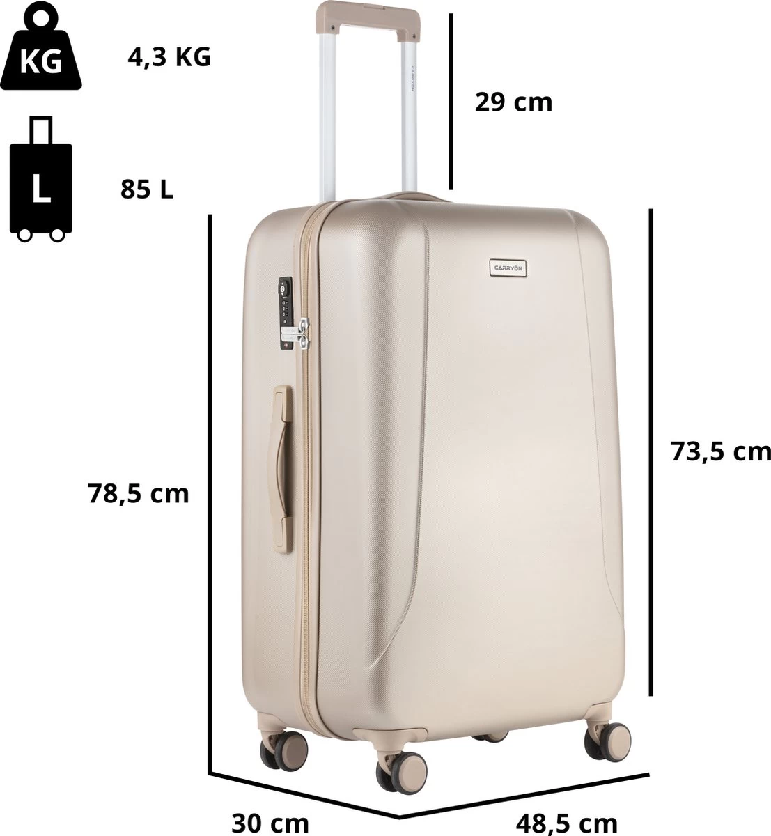 CarryOn Skyhopper Kofferset – TSA Handbagage + Reiskoffer 78cm – Dubbele Wielen - Champagne 10 CarryOn Skyhopper Kofferset – TSA Handbagage + Reiskoffer 78cm – Dubbele Wielen - Champagne - Afbeelding 10