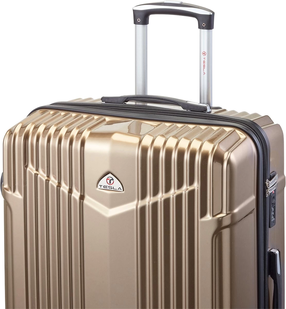 Tesla - Kofferset - 3-delig - 4 Wielen - Cijferslot - Goud 4 Tesla - Kofferset - 3-delig - 4 Wielen - Cijferslot - Goud - Afbeelding 4