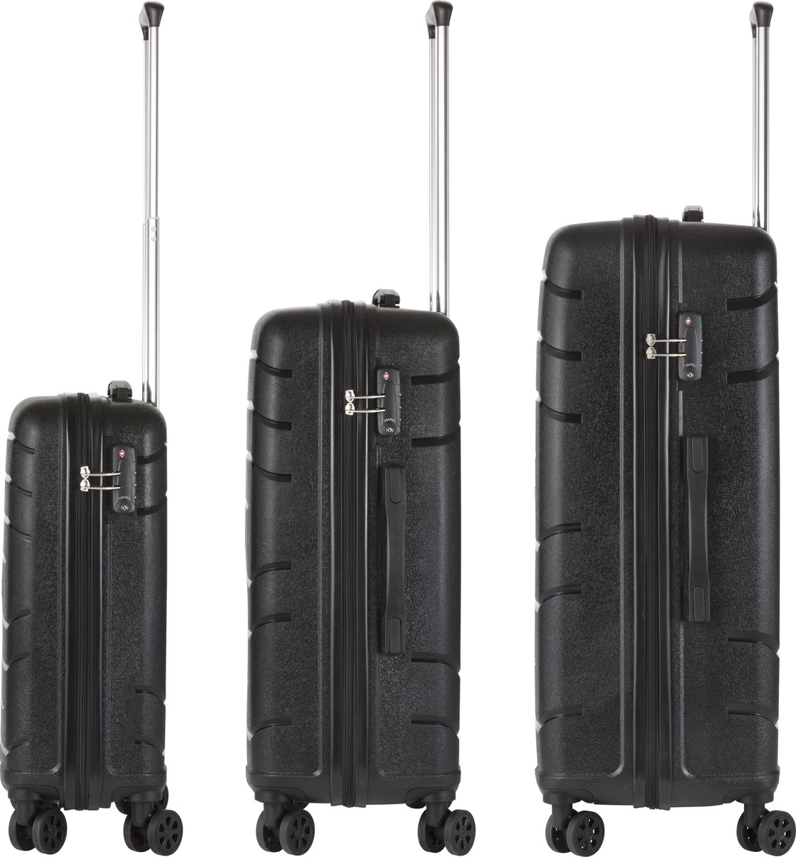 TravelZ Big Bars Kofferset - Trolleyset 3-delig Met TSA-slot - Zwart 3 TravelZ Big Bars Kofferset - Trolleyset 3-delig Met TSA-slot - Zwart - Afbeelding 3