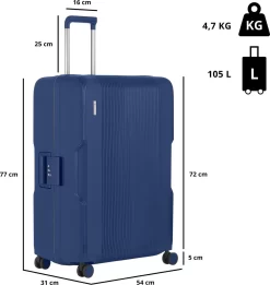 CarryOn Protector Luxe Grote Reiskoffer - Trolley 77cm Met TSA-klikslot - Ultrasterk - Blauw -Reisopslagwinkel 1134x1200