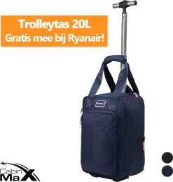CabinMax Narvik Wieltas - Ryanair Reistas Op Wielen - Handbagage 20L - 40x20x25cm - Blauw