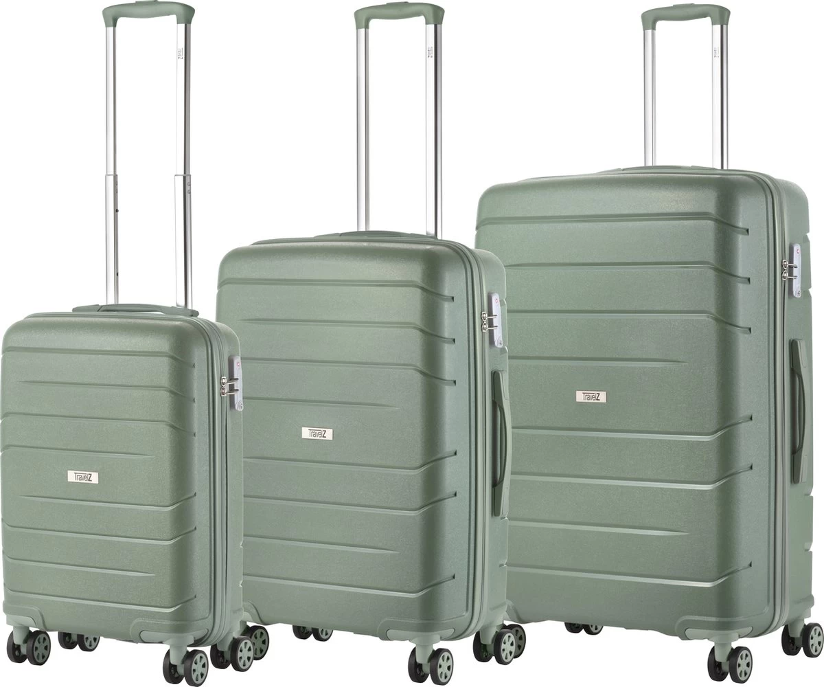 TravelZ Big Bars Kofferset - Trolleyset 3-delig Met TSA-slot - Olijf 1 TravelZ Big Bars Kofferset - Trolleyset 3-delig Met TSA-slot - Olijf