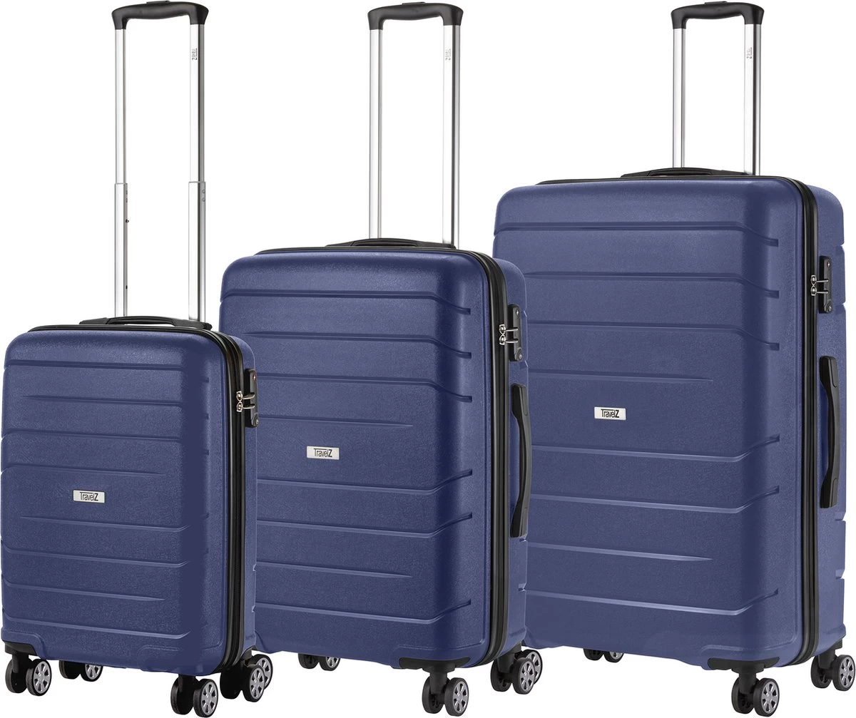 TravelZ Big Bars Kofferset - Trolleyset 3-delig Met TSA-slot - Blauw 1 TravelZ Big Bars Kofferset - Trolleyset 3-delig Met TSA-slot - Blauw