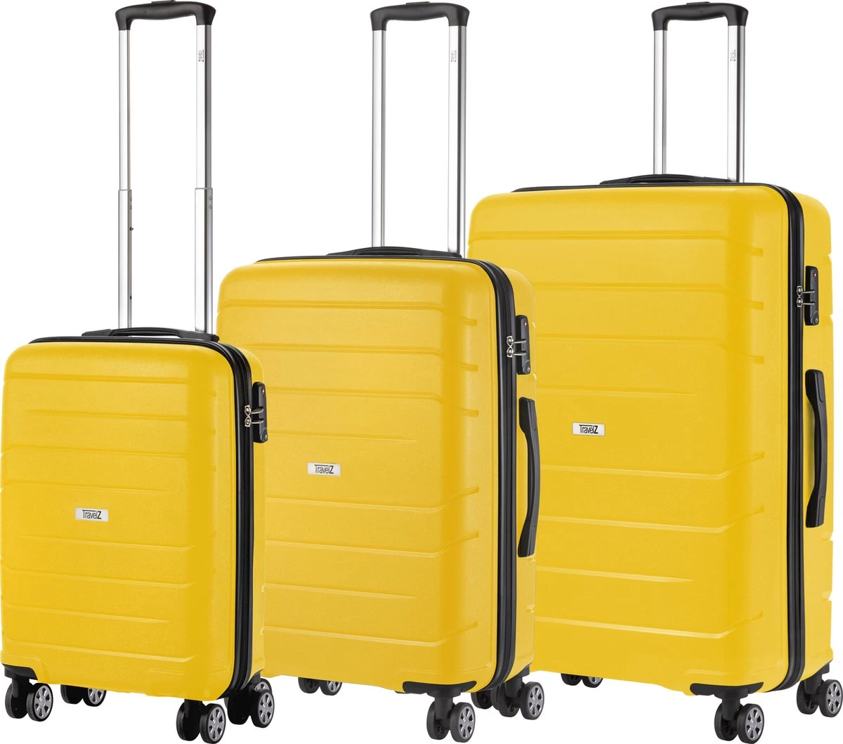 TravelZ Big Bars Kofferset - Trolleyset 3-delig Met TSA-slot - Geel 1 TravelZ Big Bars Kofferset - Trolleyset 3-delig Met TSA-slot - Geel