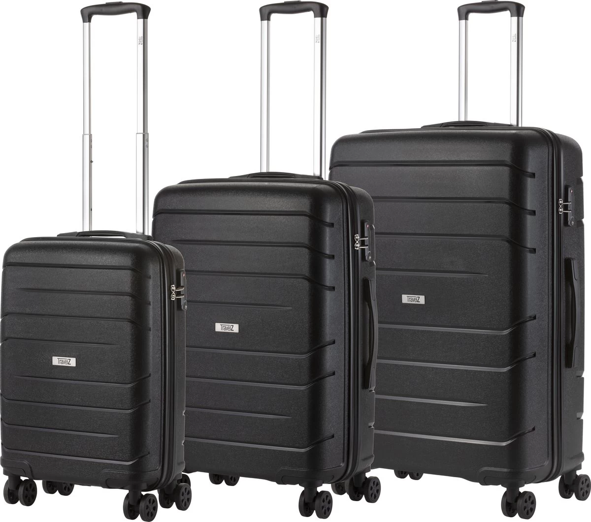 TravelZ Big Bars Kofferset - Trolleyset 3-delig Met TSA-slot - Zwart 1 TravelZ Big Bars Kofferset - Trolleyset 3-delig Met TSA-slot - Zwart