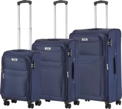 TravelZ Softspinner TSA Kofferset - 3-delige Zachte Trolleyset - Dubbele Wielen En Voorvakken Blauw