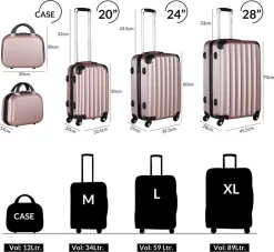 Monzana Hardcase Kofferset 4 Delig - Baseline Beautycase/M/L/XL - Rosé -Reisopslagwinkel 1200x1101 6