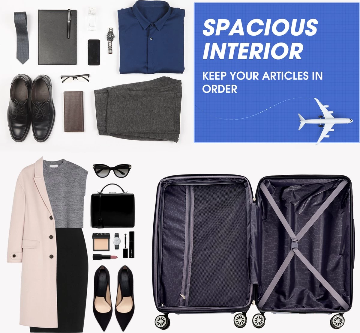 Merax 3-delig Kofferset Met TSA Slot - Trolleyset ABS 40L, 70L & 110 Liter - Zwart 2 Merax 3-delig Kofferset Met TSA Slot - Trolleyset ABS 40L, 70L & 110 Liter - Zwart - Afbeelding 2