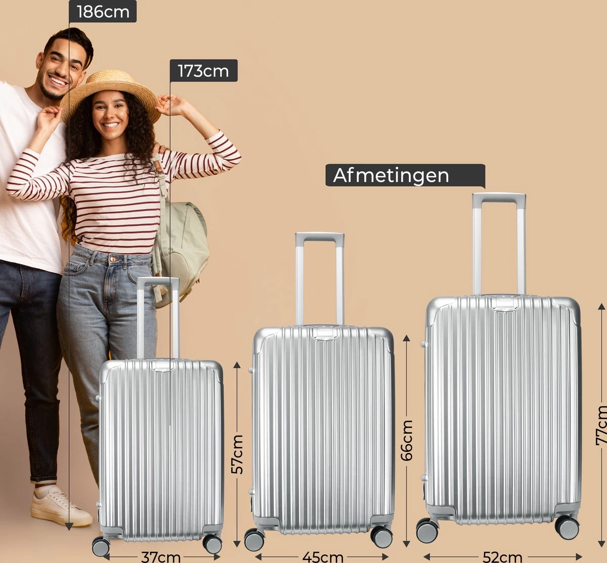 Royal Swiss - Reis Koffer - 66cm - Cijferslot- Lichtgewicht Koffer - 4 Wielen- Zilver 5 Royal Swiss - Reis Koffer - 66cm - Cijferslot- Lichtgewicht Koffer - 4 Wielen- Zilver - Afbeelding 5