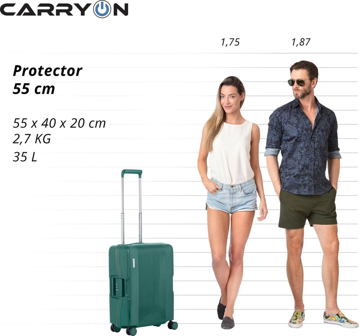 CarryOn Protector Luxe Handbagage Koffer - Trolley 55cm Met TSA-slot En Clipsluiting - Groen 6 CarryOn Protector Luxe Handbagage Koffer - Trolley 55cm Met TSA-slot En Clipsluiting - Groen - Afbeelding 6