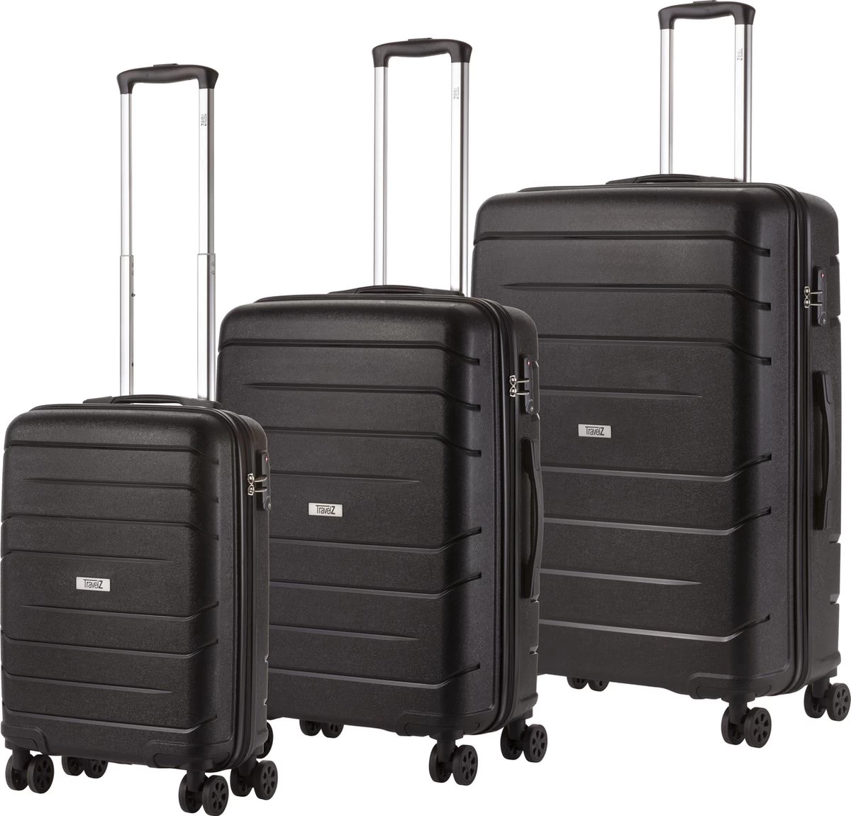TravelZ Big Bars Kofferset - Trolleyset 3-delig Met TSA-slot - Zwart 7 TravelZ Big Bars Kofferset - Trolleyset 3-delig Met TSA-slot - Zwart - Afbeelding 7