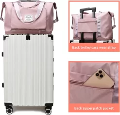 Merkloos Opvouwbare Handbagage Reistas – Opvouwbaar Tot 28 X 18 Cm – Roze -Reisopslagwinkel 1200x1155 3