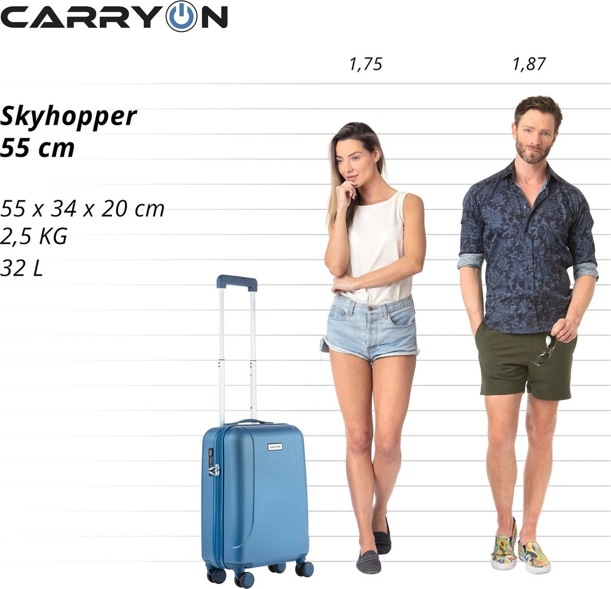 CarryOn Skyhopper Handbagage En Beautycase - 55cm TSA Trolley En Make-up Koffer - Blauw 6 CarryOn Skyhopper Handbagage En Beautycase - 55cm TSA Trolley En Make-up Koffer - Blauw - Afbeelding 6