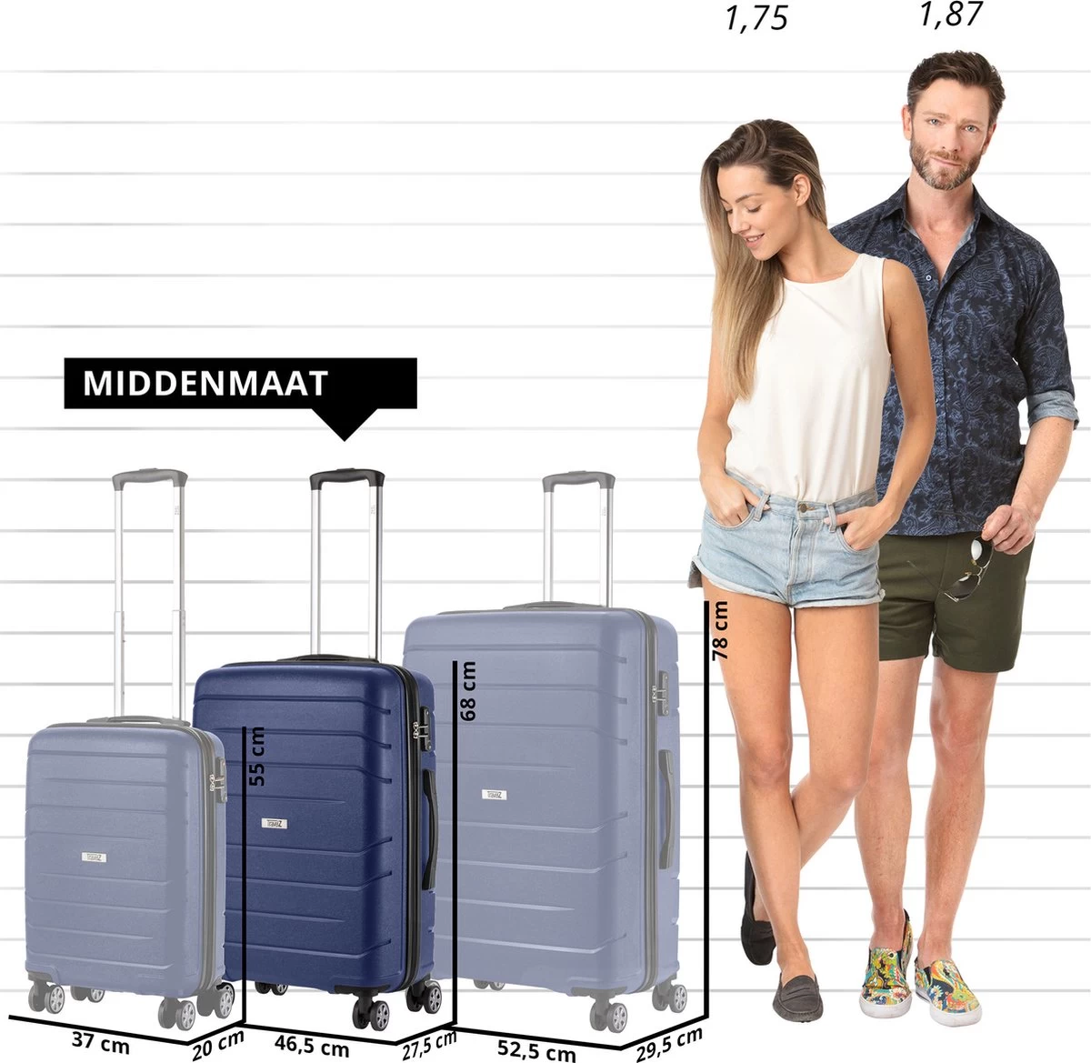 TravelZ Big Bars Reiskoffer 68 Cm Met Dubbele Wielen - Trolley Koffer Met TSA-slot - Blauw 2 TravelZ Big Bars Reiskoffer 68 Cm Met Dubbele Wielen - Trolley Koffer Met TSA-slot - Blauw - Afbeelding 2