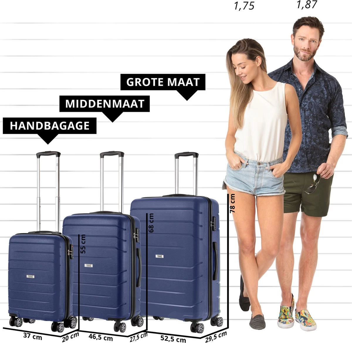 TravelZ Big Bars Kofferset - Trolleyset 3-delig Met TSA-slot - Blauw 6 TravelZ Big Bars Kofferset - Trolleyset 3-delig Met TSA-slot - Blauw - Afbeelding 6