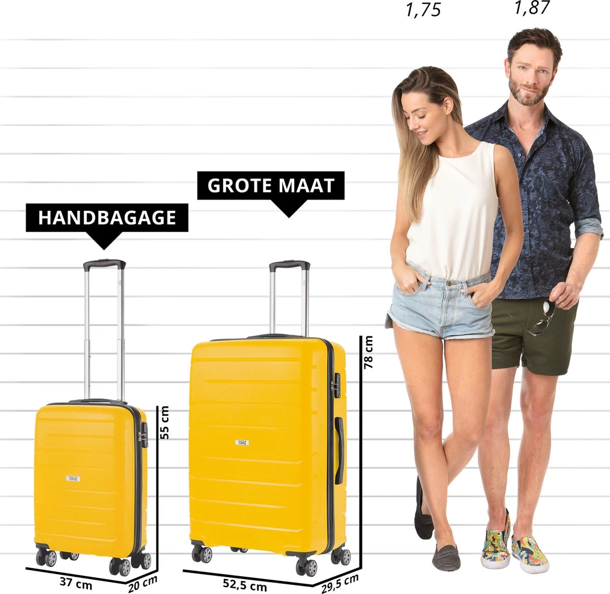 TravelZ Big Bars Kofferset - Trolleyset TSA 2-delig - Handbagage En Groot - Geel 6 TravelZ Big Bars Kofferset - Trolleyset TSA 2-delig - Handbagage En Groot - Geel - Afbeelding 6