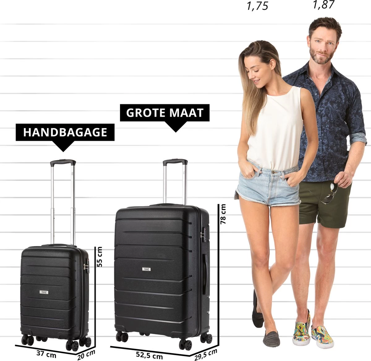 TravelZ Big Bars Kofferset - Trolleyset TSA 2-delig - Handbagage En Groot - Zwart 6 TravelZ Big Bars Kofferset - Trolleyset TSA 2-delig - Handbagage En Groot - Zwart - Afbeelding 6