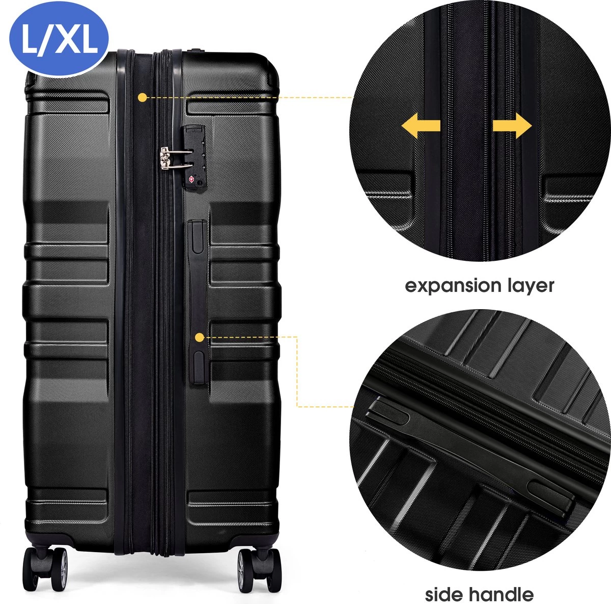 Merax 3-delig Kofferset Met TSA Slot - Trolleyset ABS 40L, 70L & 110 Liter - Zwart 5 Merax 3-delig Kofferset Met TSA Slot - Trolleyset ABS 40L, 70L & 110 Liter - Zwart - Afbeelding 5