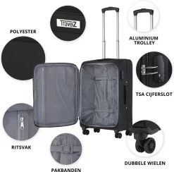 TravelZ Softspinner TSA Handbagagekoffer 55cm - Zachte Reiskoffer Dubbele Wielen – Zwart -Reisopslagwinkel 1200x1187 5
