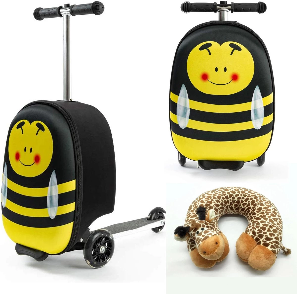 Rolkoffer Trolley Voor Kinderen | Geel | Trolley | Tas Kind | Bagagekoffer | Step Jongen | Vliegtuig Nekkussen | Step Met 3 Wielen | FDBW | Koffer Handbagage - 50 Kilo - Bouncy Box 40x20x25 Cm + Nekkussen Vliegtuig 1 Rolkoffer Trolley Voor Kinderen | Geel | Trolley | Tas Kind | Bagagekoffer | Step Jongen | Vliegtuig Nekkussen | Step Met 3 Wielen | FDBW | Koffer Handbagage - 50 Kilo - Bouncy Box 40x20x25 Cm + Nekkussen Vliegtuig