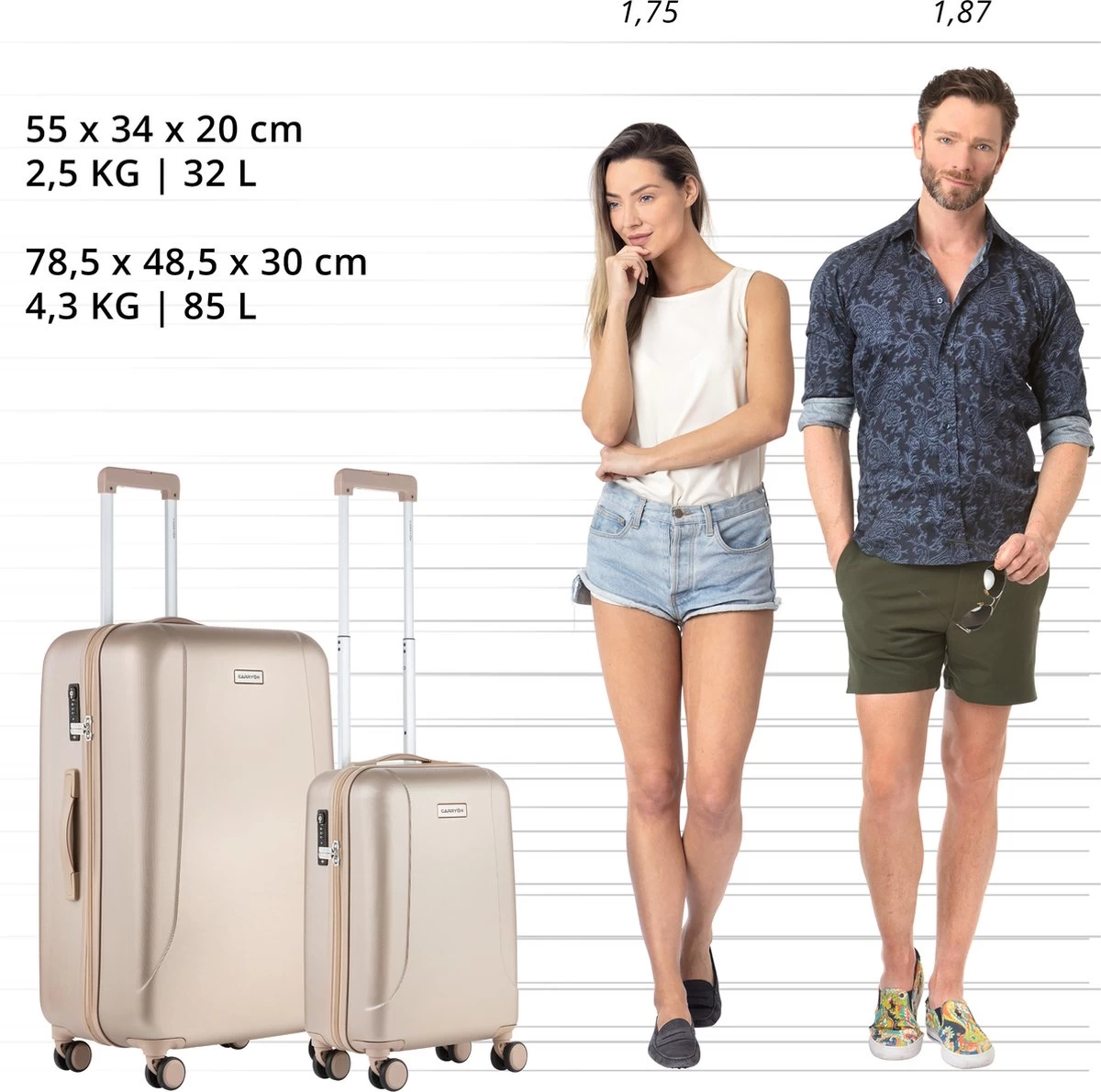 CarryOn Skyhopper Kofferset – TSA Handbagage + Reiskoffer 78cm – Dubbele Wielen - Champagne 9 CarryOn Skyhopper Kofferset – TSA Handbagage + Reiskoffer 78cm – Dubbele Wielen - Champagne - Afbeelding 9