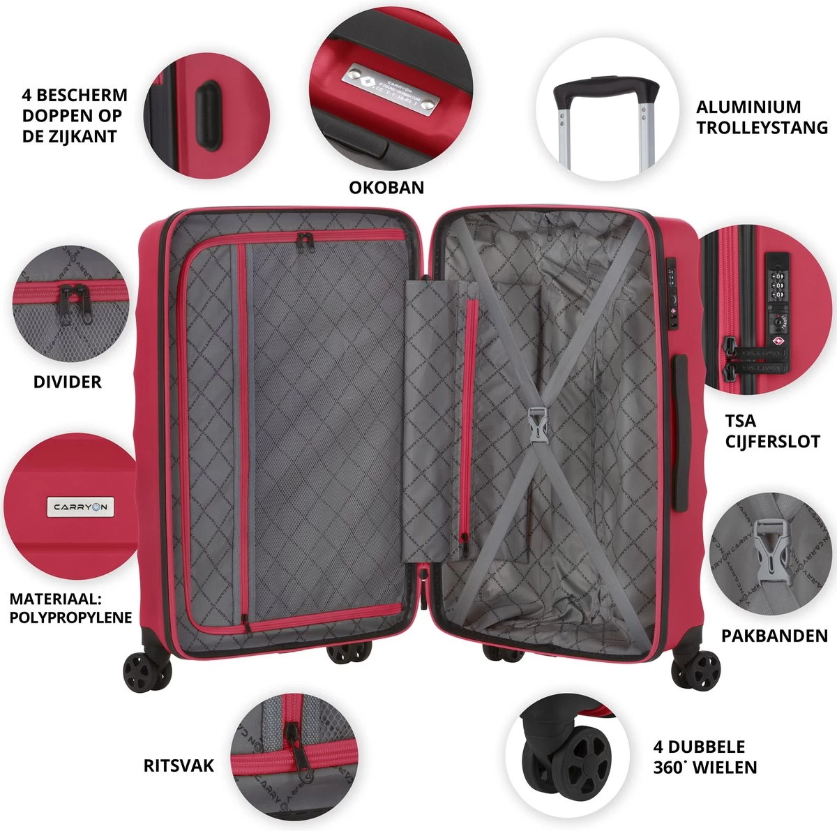 CarryOn Porter ® Reiskoffer - 66cm Trolley Met TSA-slot - OKOBAN Registratie - Rood 2 CarryOn Porter ® Reiskoffer - 66cm Trolley Met TSA-slot - OKOBAN Registratie - Rood - Afbeelding 2