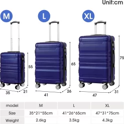Merax 3-delig Kofferset Met TSA Slot - Trolleyset ABS 40L, 70L & 110 Liter - Blauw -Reisopslagwinkel 1200x1194 4