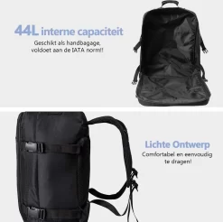 CabinMax Metz Reistas– Handbagage 44L- Rugzak – Schooltas - Backpack 55x40x20cm – Lichtgewicht - Zwart (MZ BK) -Reisopslagwinkel 1200x1197 3