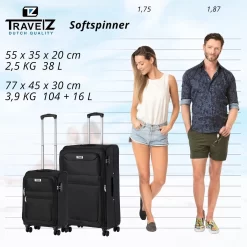 TravelZ Softspinner TSA Kofferset - 2-delig Handbagage + Grote Koffer 77cm - Dubbele Wielen - Zwart -Reisopslagwinkel 1200x1199 14