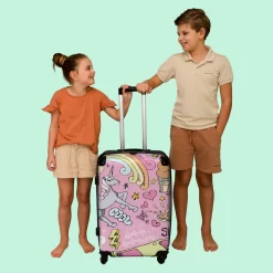 NoBoringSuitcases.com® Koffer Groot - Roze - Eenhoorn - Skateboard - Tekening - Trolley Koffer Met TSA-slot - Met Wielen - 90 Liter - Reiskoffer - 66 Cm -Reisopslagwinkel 1200x1200 1145