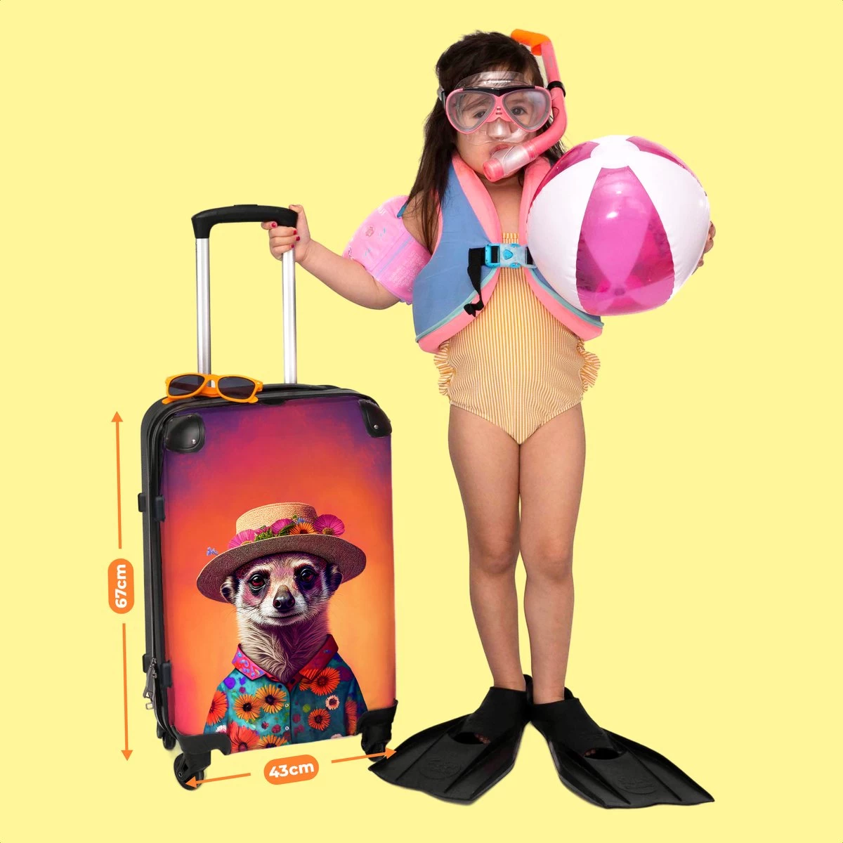 NoBoringSuitcases.com® Koffer Groot - Meerkat - Bloemen - Hoed - Dieren - Portret - Trolley Koffer Met TSA-slot - Met Wielen - 90 Liter - Reiskoffer - 66 Cm 6 NoBoringSuitcases.com® Koffer Groot - Meerkat - Bloemen - Hoed - Dieren - Portret - Trolley Koffer Met TSA-slot - Met Wielen - 90 Liter - Reiskoffer - 66 Cm - Afbeelding 6