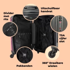 NoBoringSuitcases.com® Koffer Groot - Slak - Roze - Meisjes - Racen - Trolley Koffer Met TSA-slot - Met Wielen - 90 Liter - Reiskoffer - 66 Cm -Reisopslagwinkel 1200x1200 1170