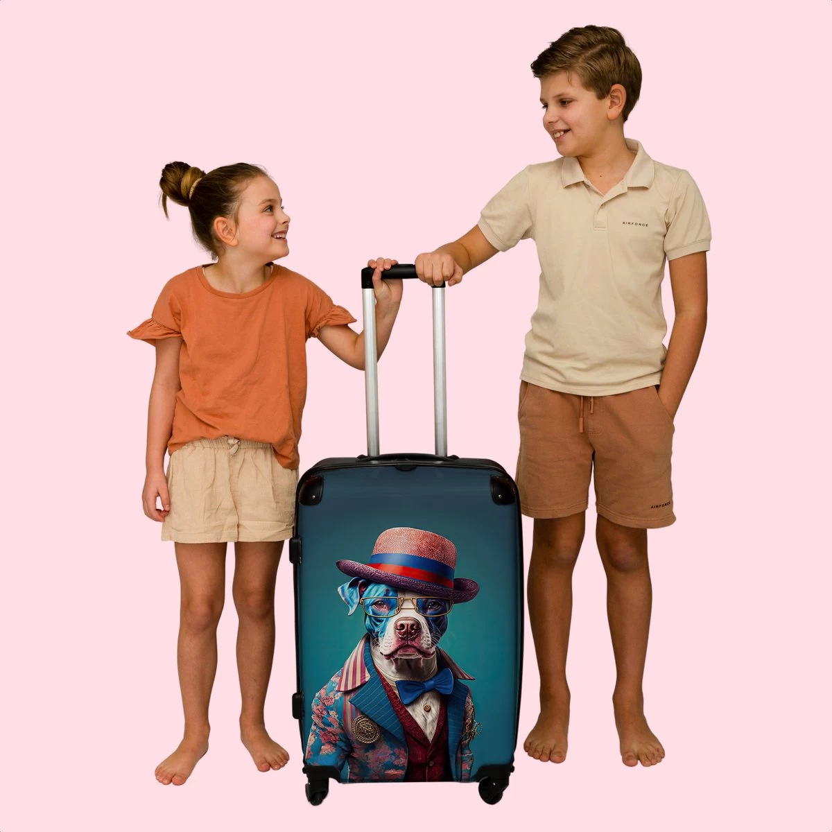 NoBoringSuitcases.com® Koffer Groot - Hond - Hoed - Colbert - Bloemen - Blauw - Trolley Koffer Met TSA-slot - Met Wielen - 90 Liter - Reiskoffer - 66 Cm 7 NoBoringSuitcases.com® Koffer Groot - Hond - Hoed - Colbert - Bloemen - Blauw - Trolley Koffer Met TSA-slot - Met Wielen - 90 Liter - Reiskoffer - 66 Cm - Afbeelding 7