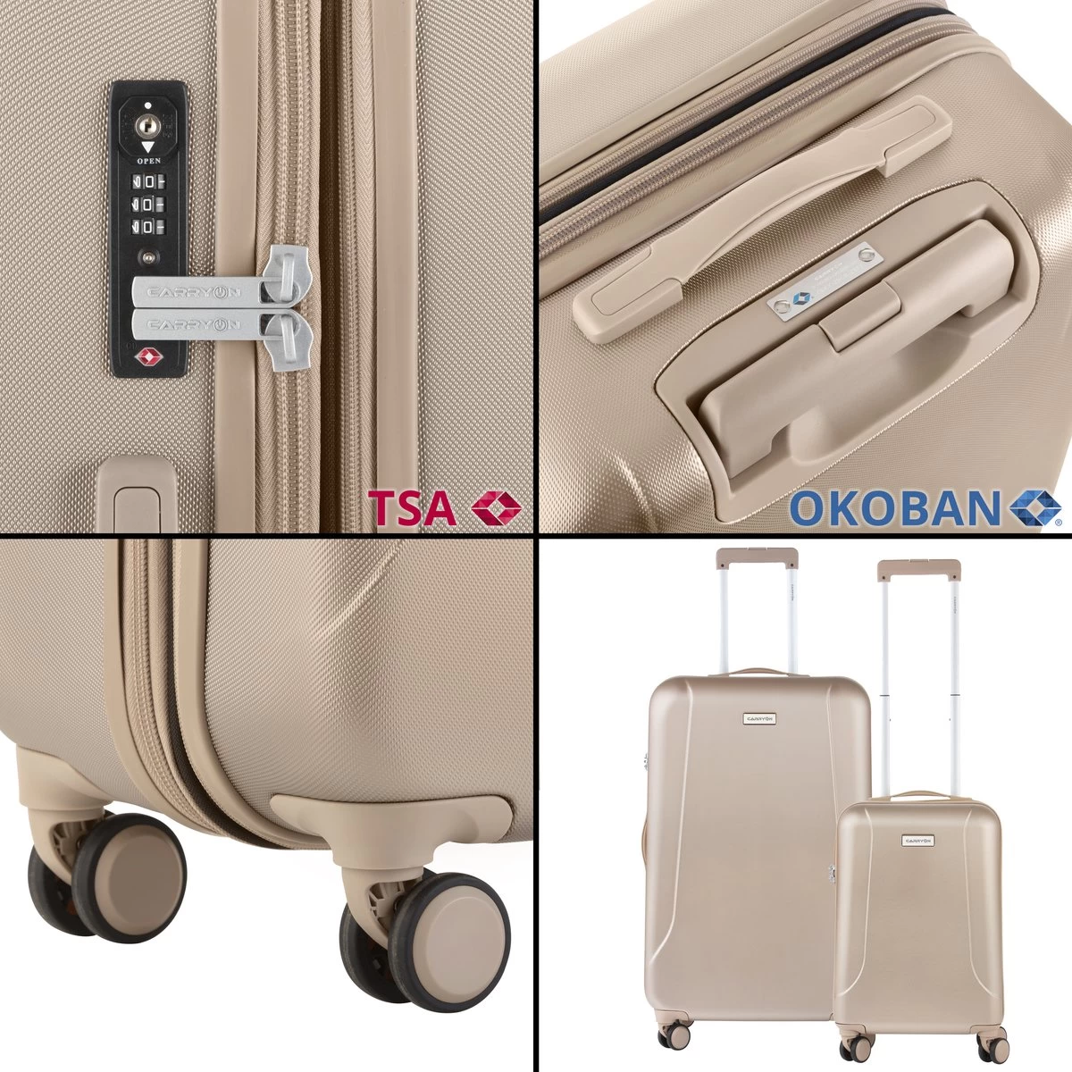 CarryOn Skyhopper Kofferset – TSA Handbagage + Reiskoffer 78cm – Dubbele Wielen - Champagne 6 CarryOn Skyhopper Kofferset – TSA Handbagage + Reiskoffer 78cm – Dubbele Wielen - Champagne - Afbeelding 6