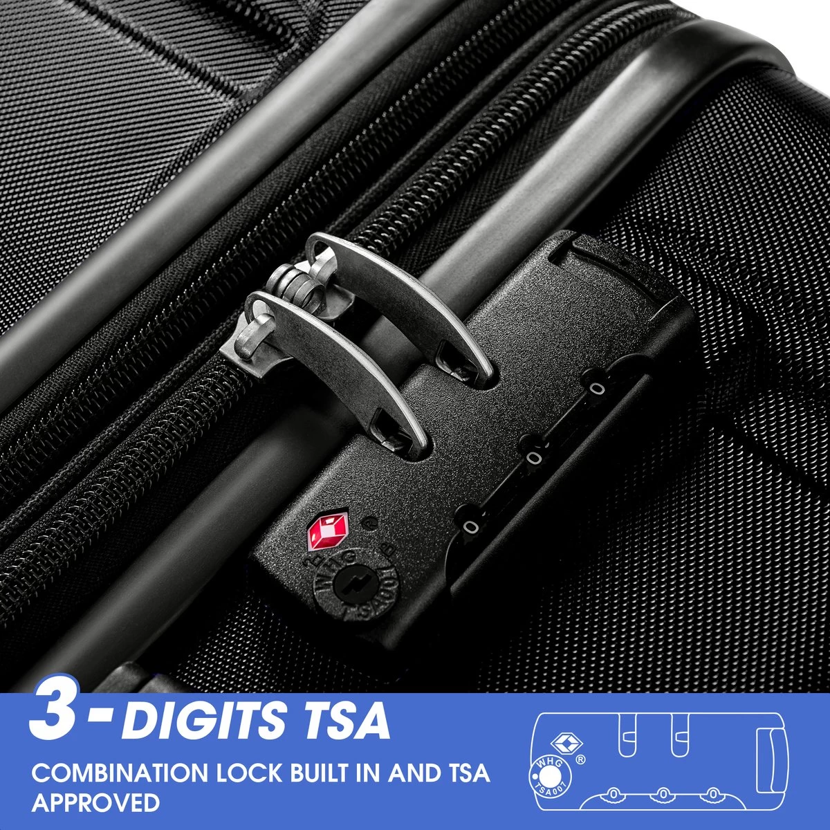 Merax 3-delig Kofferset Met TSA Slot - Trolleyset ABS 40L, 70L & 110 Liter - Zwart 3 Merax 3-delig Kofferset Met TSA Slot - Trolleyset ABS 40L, 70L & 110 Liter - Zwart - Afbeelding 3