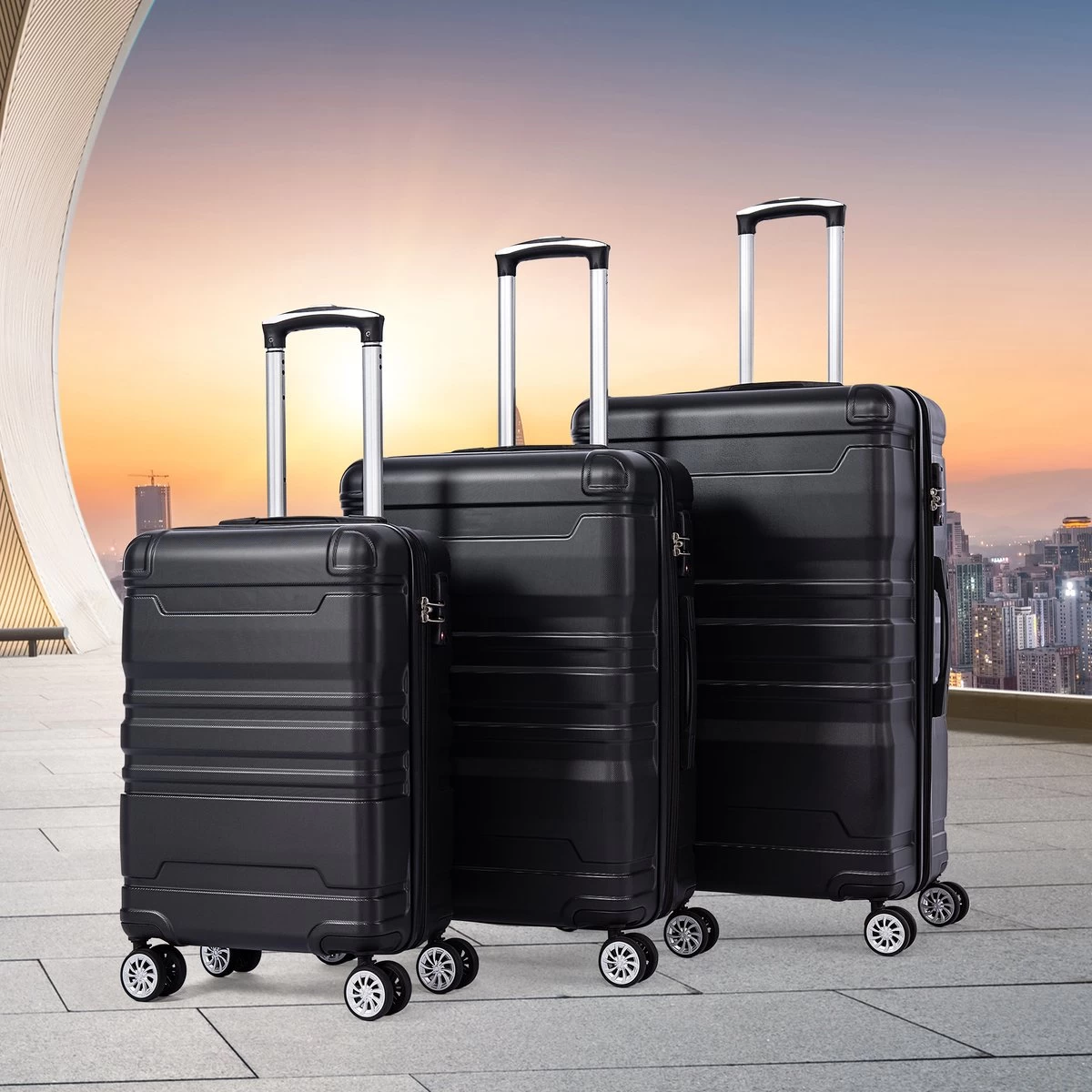 Merax 3-delig Kofferset Met TSA Slot - Trolleyset ABS 40L, 70L & 110 Liter - Zwart 9 Merax 3-delig Kofferset Met TSA Slot - Trolleyset ABS 40L, 70L & 110 Liter - Zwart - Afbeelding 9