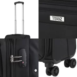 TravelZ Softspinner TSA Kofferset - 2-delig Handbagage + Grote Koffer 77cm - Dubbele Wielen - Zwart -Reisopslagwinkel 1200x1200 1331