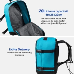 CabinMax Metz Reistas – Handbagage 20L – Rugzak – Schooltas - 40x25x20 Cm – Compact Backpack – Lichtgewicht – Teal -Reisopslagwinkel 1200x1200 1495