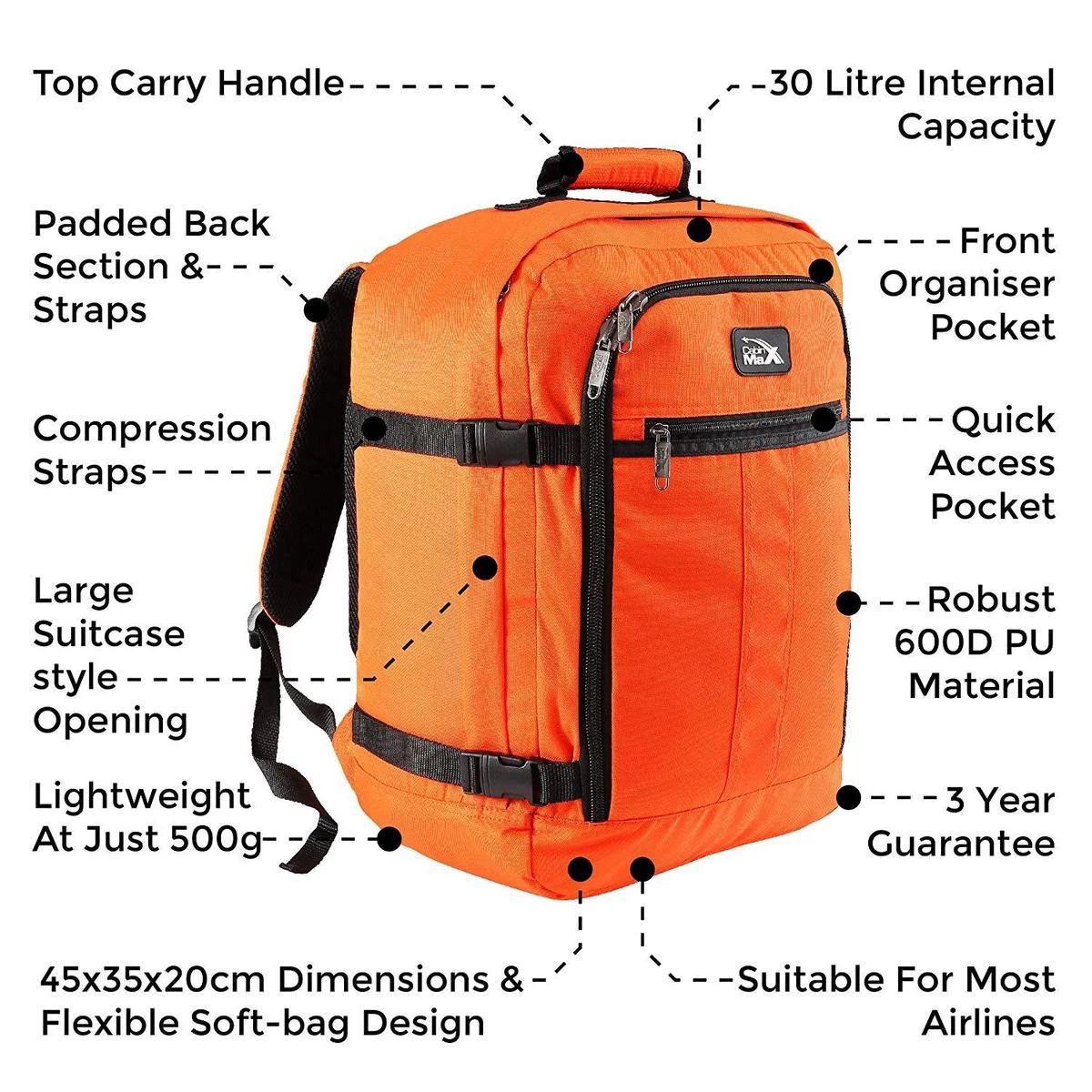 CabinMax Metz Reistas– Handbagage 30L - Rugzak – Backpack - 45x35x20cm – Lichtgewicht - Rood (MZ 30-RD) 2 CabinMax Metz Reistas– Handbagage 30L - Rugzak – Backpack - 45x35x20cm – Lichtgewicht - Rood (MZ 30-RD) - Afbeelding 2