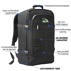 CabinMax Metz Reistas– Handbagage 44L- Rugzak – Schooltas - Backpack 55x40x20cm – Lichtgewicht - Zwart (MZ BK) -Reisopslagwinkel 1200x1200 1555