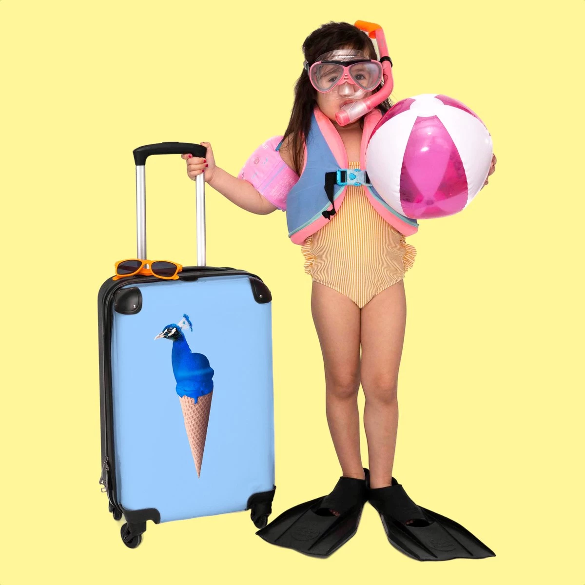 NoBoringSuitcases.com® Koffer - Reiskoffer Met Wielen - Pauw - IJshoorntjes - Blauw - IJs - Vogel - Handbagage Trolley - Past Binnen 55x40x20 Cm En 55x35x25 Cm - Fotokoffer 6 NoBoringSuitcases.com® Koffer - Reiskoffer Met Wielen - Pauw - IJshoorntjes - Blauw - IJs - Vogel - Handbagage Trolley - Past Binnen 55x40x20 Cm En 55x35x25 Cm - Fotokoffer - Afbeelding 6