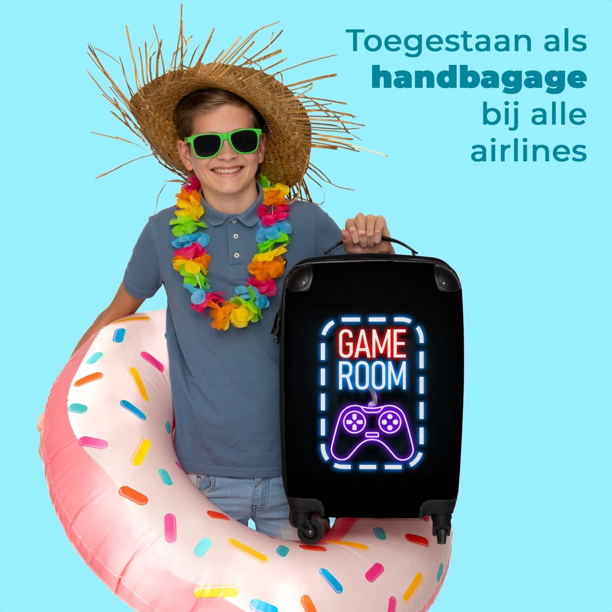 NoBoringSuitcases.com® Koffer - Trolley Op Wieltjes - Neon - Game Room - Tekst - Controller - Zwart - Reiskoffer - Past Binnen 55x40x20 Cm En 55x35x25 Cm - Koffertje - Trolley Handbagage 5 NoBoringSuitcases.com® Koffer - Trolley Op Wieltjes - Neon - Game Room - Tekst - Controller - Zwart - Reiskoffer - Past Binnen 55x40x20 Cm En 55x35x25 Cm - Koffertje - Trolley Handbagage - Afbeelding 5